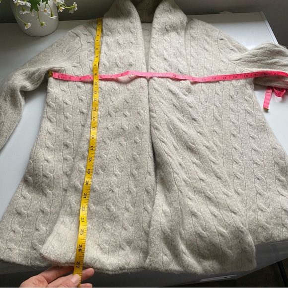 VINTAGE Super Soft Warm Cable Knit Open Front Cardigan Off White Size L - Picture 13 of 15